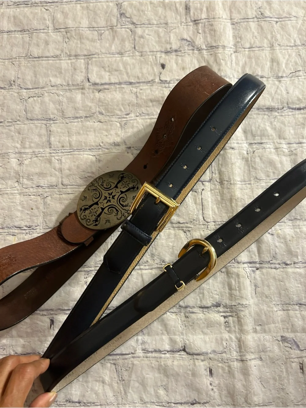 LIZ CLAIBORNE (3) VTG LEATHER BELTS DECORATIVE BUCKLES BLACK & BROWN